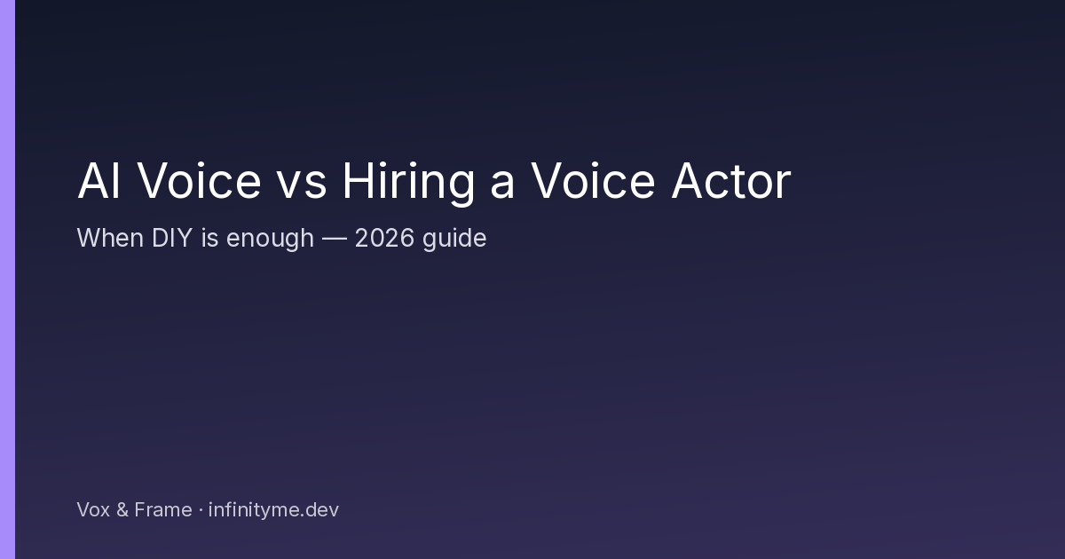 Dark cover graphic: AI voice vs hiring a voice actor