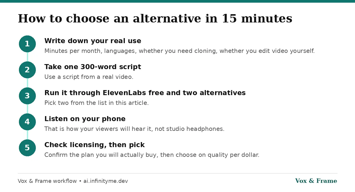 Five-step workflow to choose an ElevenLabs alternative in 15 minutes